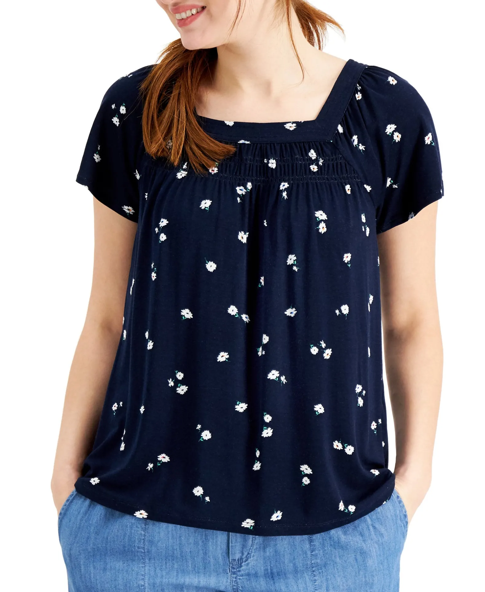 Women's Printed Square-Neck Top
