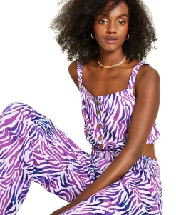 Women's Printed Tie-Front Crop Top