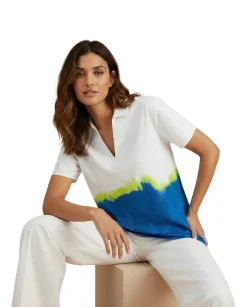 Women's Printed V-Neck Collared Top