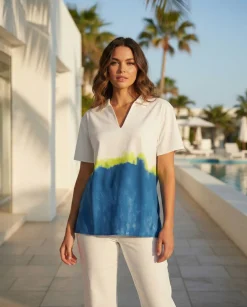 Women's Printed V-Neck Collared Top