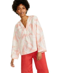 Women's Printed V-Neck Wide-Sleeve Top