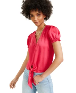 Women's Puff-Sleeve Tie-Front Top