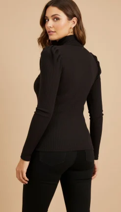 Women's Puff-Sleeve Turtleneck Top