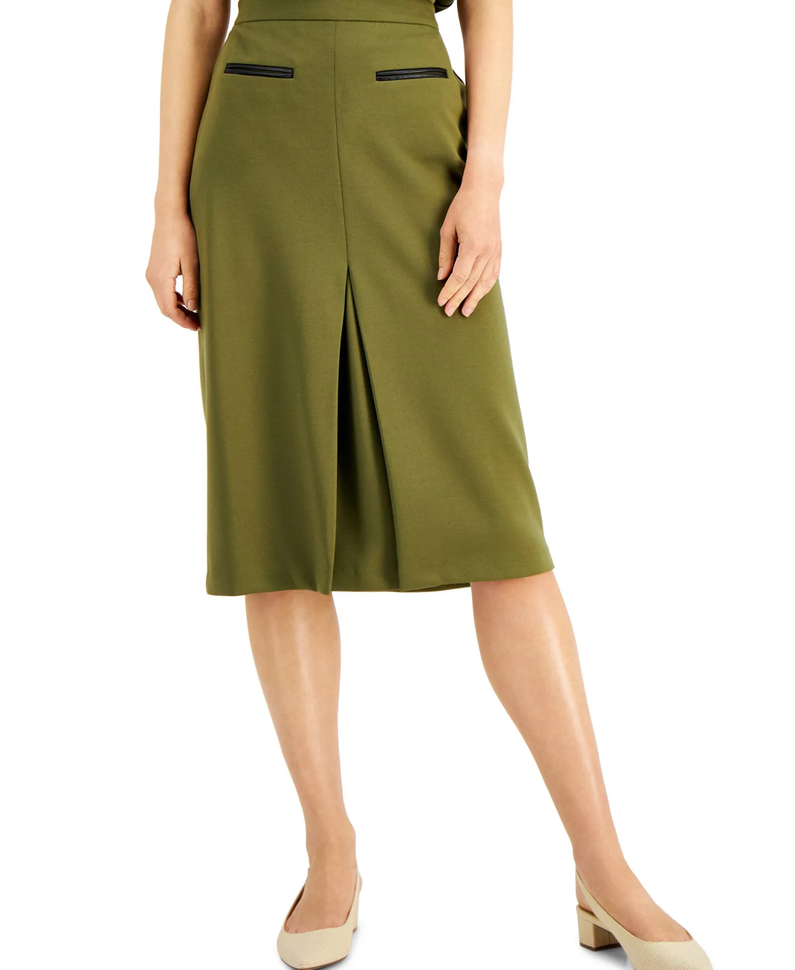 Women's Pull-On Knee-Length Pleated Pencil Skirt