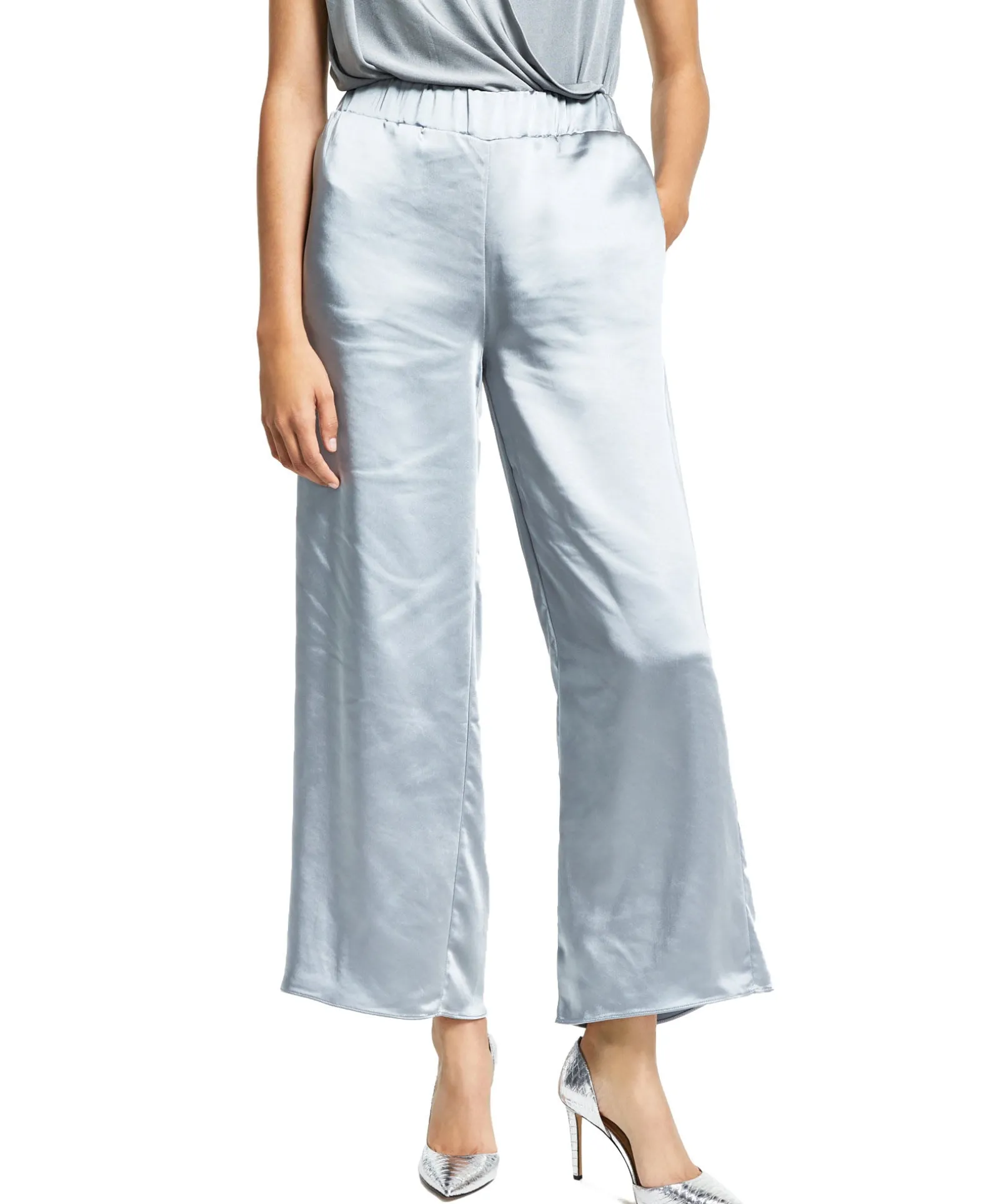 Women's Pull-On Wide-Leg Satin Pants