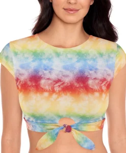 Women's Rainbow Tie-Dyed Crop Bikini Top