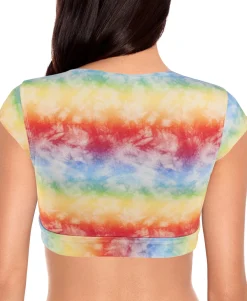Women's Rainbow Tie-Dyed Crop Bikini Top
