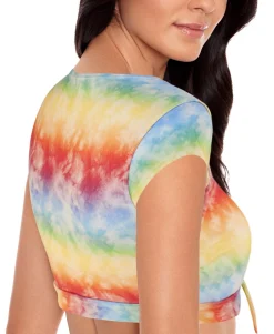 Women's Rainbow Tie-Dyed Crop Bikini Top