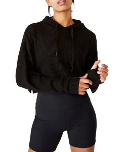 Women's Rib Cropped Hooded Sweatshirt