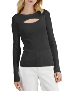 Women's Ribbed Cutout Crewneck Sweater