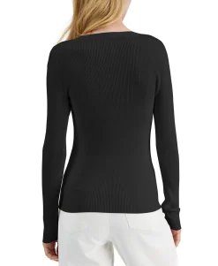 Women's Ribbed Cutout Crewneck Sweater