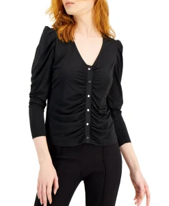 Women's Ruched Button-Front Top