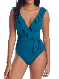 Women's Ruffle Faux Wrap One-Piece Swimsuit