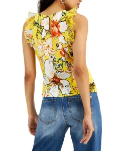 Women's Ruffle Sleeveless Keyhole Blouse