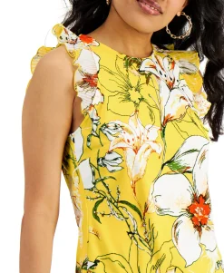 Women's Ruffle Sleeveless Keyhole Blouse