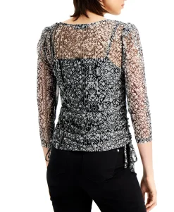 Women's Sheer Printed Drawstring Top