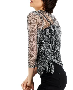 Women's Sheer Printed Drawstring Top
