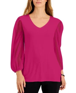 Women's Sheer-Sleeve Top