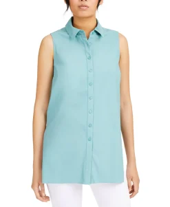 Women's Sleeveless Knit Button-Front Tunic