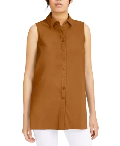 Women's Sleeveless Knit Button-Front Tunic