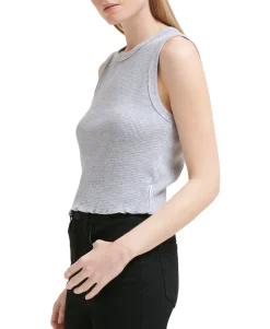 Women's Sleeveless Waffle-Knit Crop Top