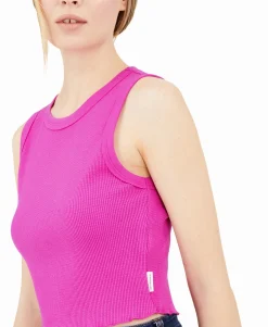 Women's Sleeveless Waffle-Knit Crop Top