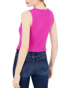 Women's Sleeveless Waffle-Knit Crop Top