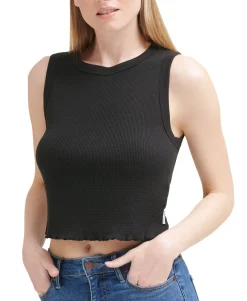 Women's Sleeveless Waffle-Knit Crop Top