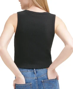 Women's Sleeveless Waffle-Knit Crop Top