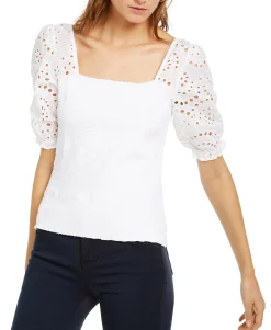 Women's Smocked Eyelet Sleeves