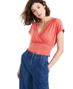 Women's Smocked-Waist Surplice Top