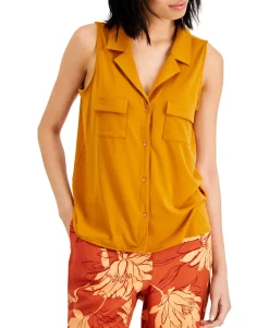 Women's Solid Button-Down Collared V-Neck Knit Top