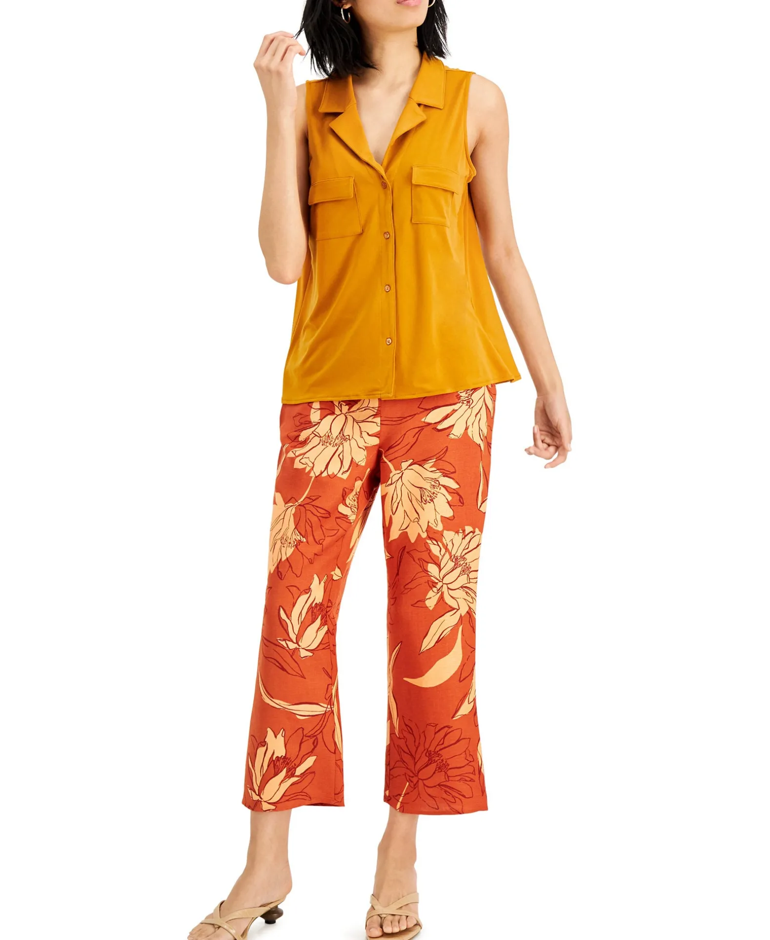 Women's Solid Button-Down Collared V-Neck Knit Top