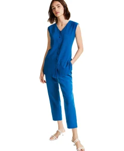 Women's Solid Button-Down V-Neck Tunic Top