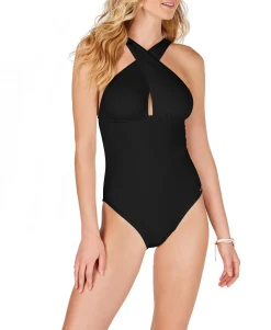 Women's Solid Convertible Ruched One-Piece Swimsuit