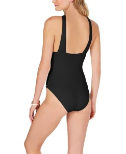 Women's Solid Convertible Ruched One-Piece Swimsuit