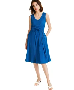 Women's Solid Empire-Waist Cinched V-Neck Dress