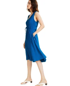 Women's Solid Empire-Waist Cinched V-Neck Dress
