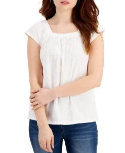 Women's Solid Flutter-Sleeve Top