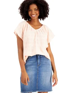 Women's Solid Flutter-Sleeve V-Neck Top