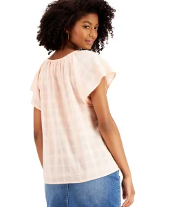 Women's Solid Flutter-Sleeve V-Neck Top