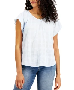 Women's Solid Flutter-Sleeve V-Neck Top