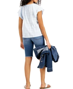 Women's Solid Flutter-Sleeve V-Neck Top