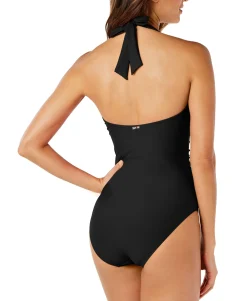 Women's Solid Halter One-Piece Swimsuit