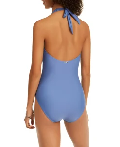 Women's Solid Halter One-Piece Swimsuit