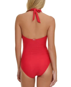 Women's Solid Halter One-Piece Swimsuit