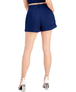 Women's Solid High-Waist Pleat-Front Belted Shorts