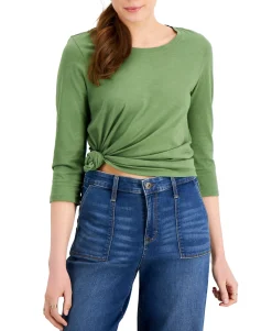 Women's Solid 3/4-Sleeve Cotton Top