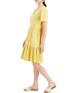 Women's Split-Neck Printed Dress