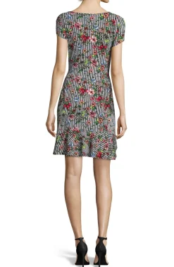 Women's Stripe & Floral Print Flounce Hem Dress